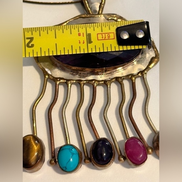 Elegant Artisan Multi Gemstone Pendant Hand Crafted 40mm Wire Necklace 4006 - Picture 14 of 16